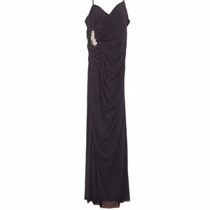 New Dancing Queen Long Maxi Ruched Spaghetti Strap Dress with Rhinestone Brooch